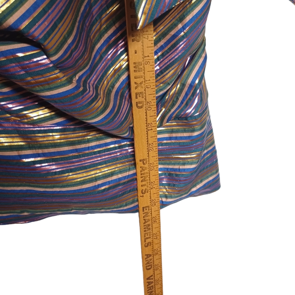 ZARA Metallic Gold Purple Green Stripe Print One Shoulder Bow Top Small - Picture 7 of 7
